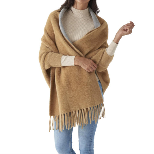 Camel Plush Cape with Sleeves