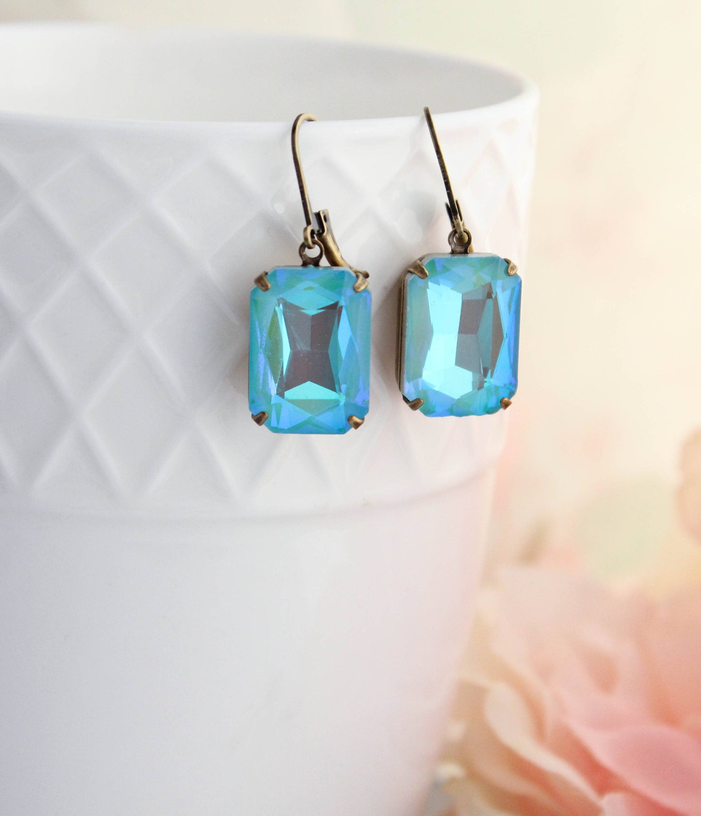 A Pocket of Posies - Aqua Glass Earrings | Big Glass Jewels | Vintage Style