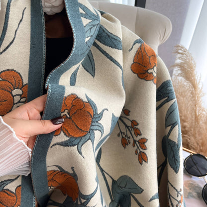 Turq / Brown Wild Rose Reversible Wrap