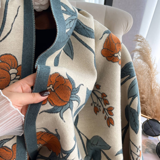 Turq / Brown Wild Rose Reversible Wrap