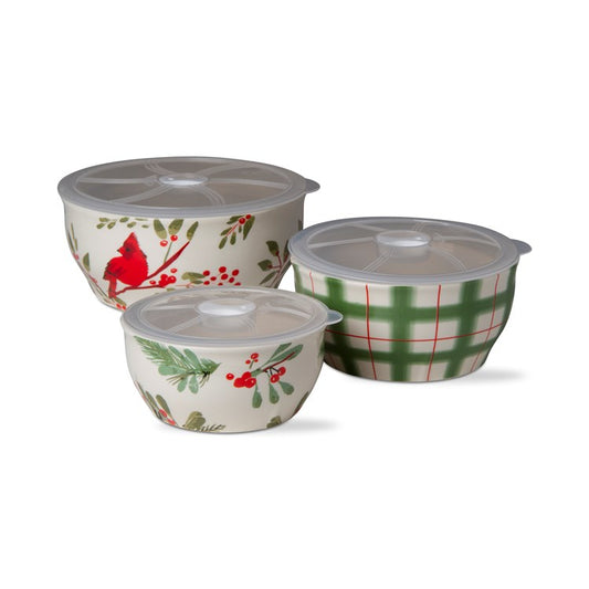 CARDINAL SPRIG LIDDED BOWL SET/3