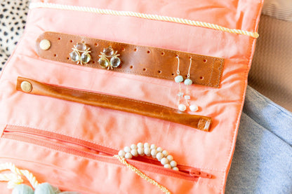 Coral Embroidered Velvet Jewelry Organizer