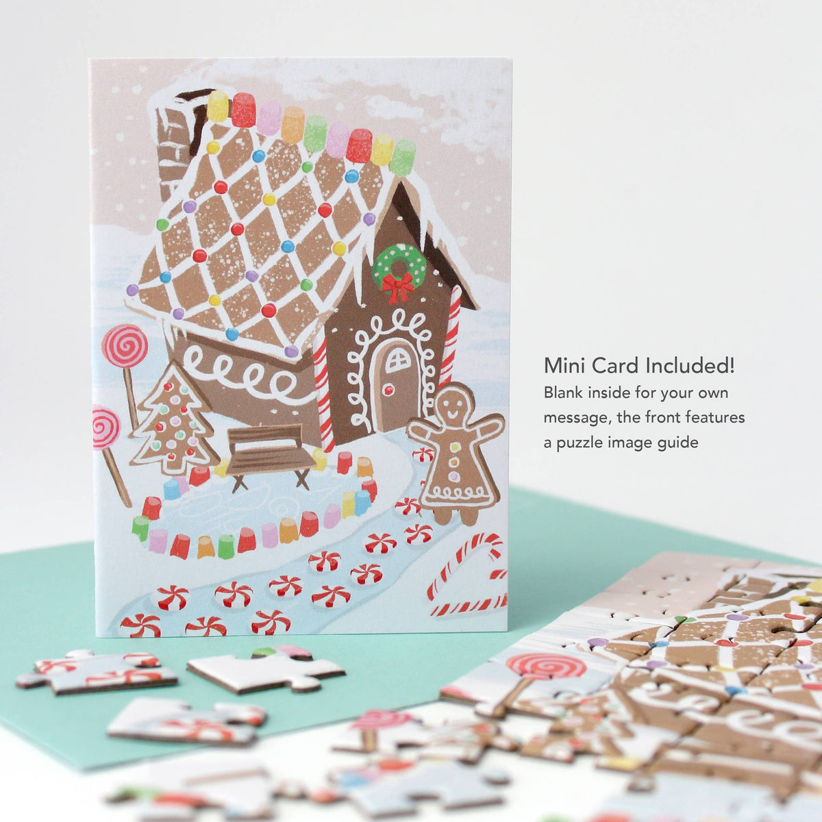 Inklings Paperie - Puzzle Greeting Card - Gingerbread House