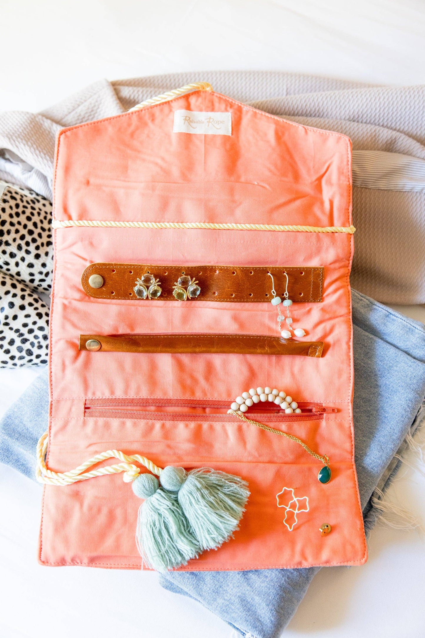 Coral Embroidered Velvet Jewelry Organizer