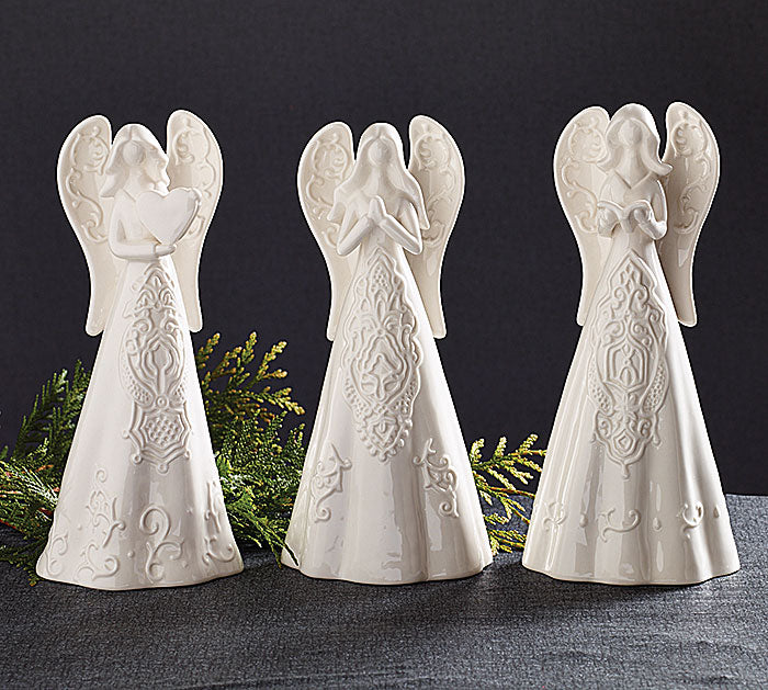 White Embossed Porcelain Angel Trio