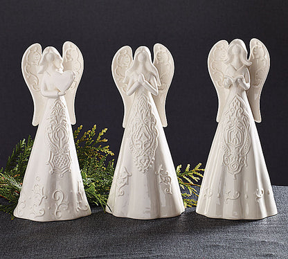 White Embossed Porcelain Angel Trio