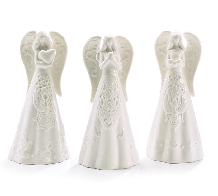 White Embossed Porcelain Angel Trio