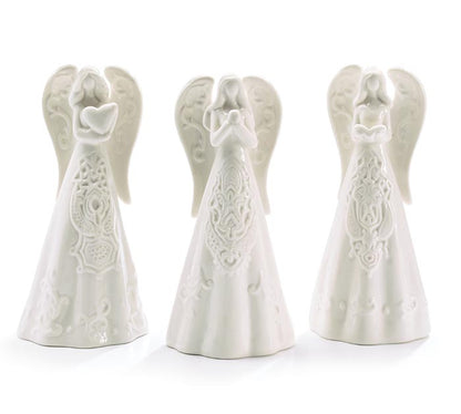 White Embossed Porcelain Angel Trio