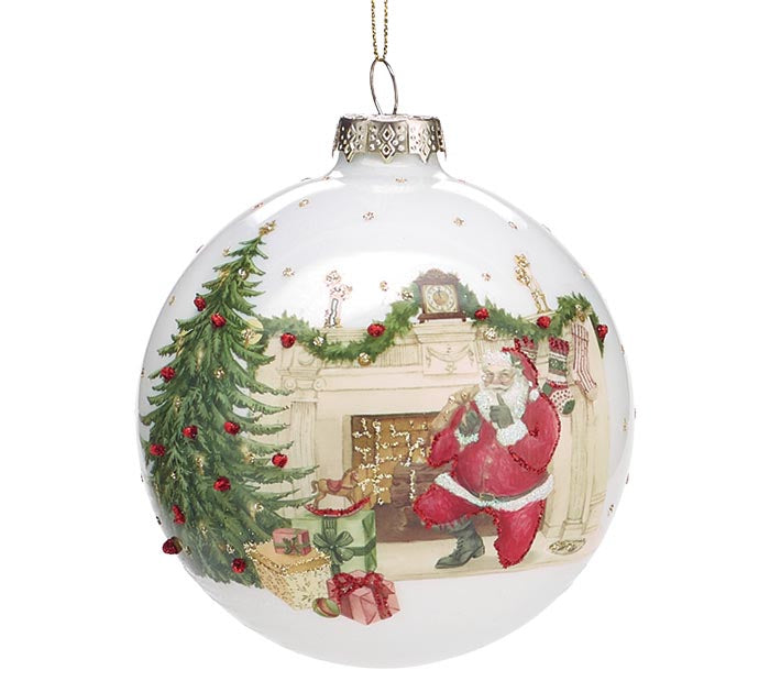 Santa with Firplace Paper Mache Ornament