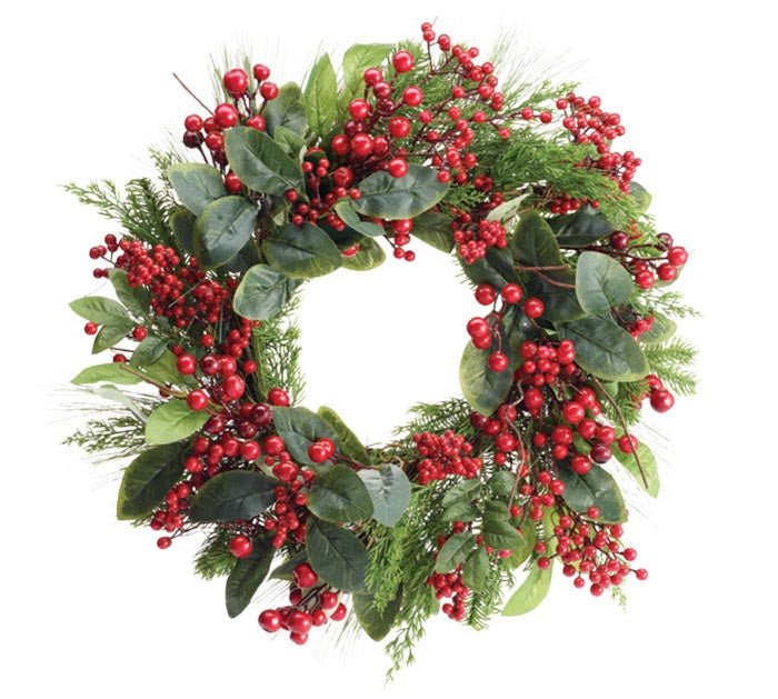 24" Wreath Pine Greenery and Red berries