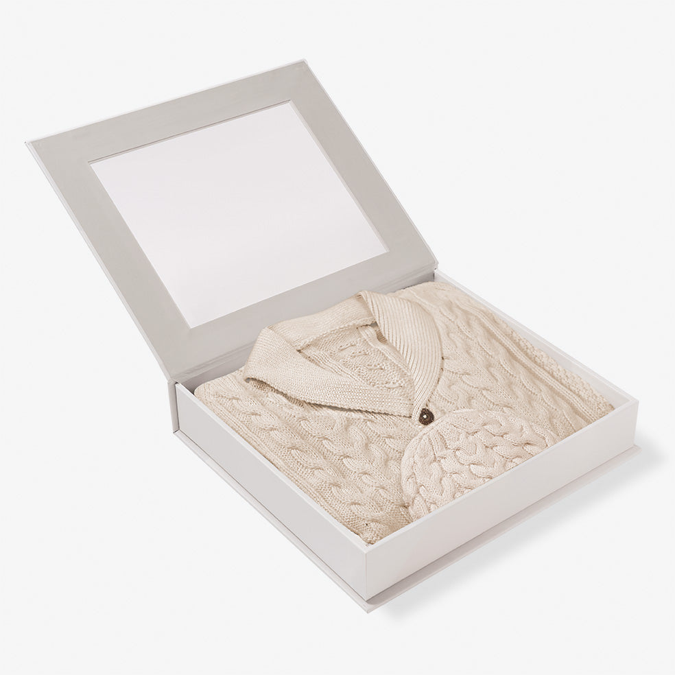 Horseshoe Cable Knit Cardigan & Hat Baby Boxed Gift Set