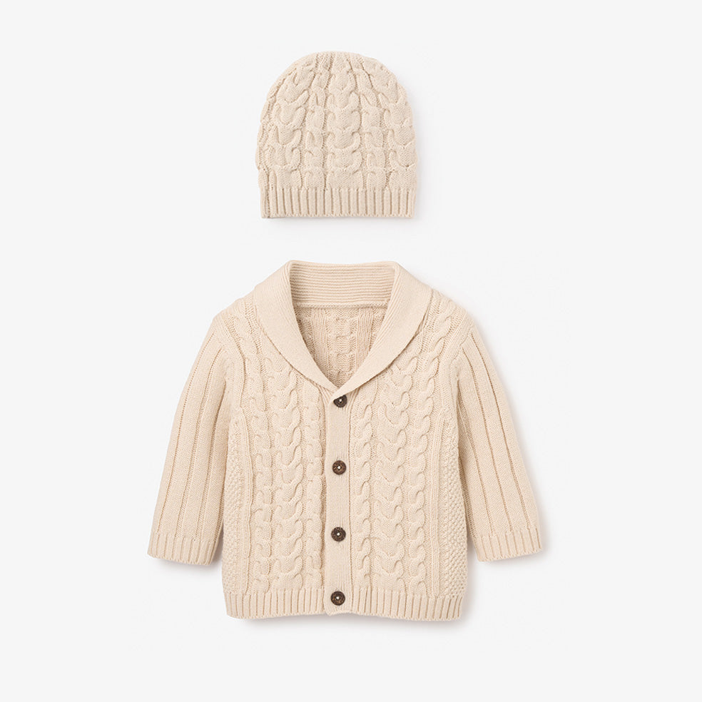 Horseshoe Cable Knit Cardigan & Hat Baby Boxed Gift Set