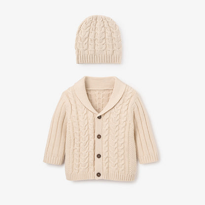 Horseshoe Cable Knit Cardigan & Hat Baby Boxed Gift Set