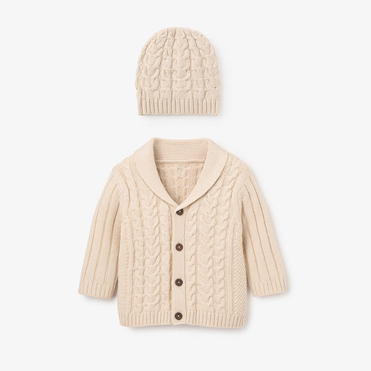 Horseshoe Cable Knit Cardigan & Hat Baby Boxed Gift Set