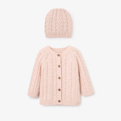 Horseshoe Cable Knit Cardigan & Hat Baby Boxed Gift Set