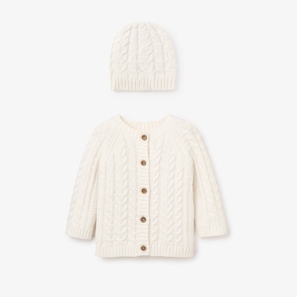 Horseshoe Cable Knit Cardigan & Hat Baby Boxed Gift Set