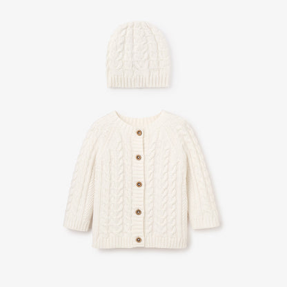 Horseshoe Cable Knit Cardigan & Hat Baby Boxed Gift Set