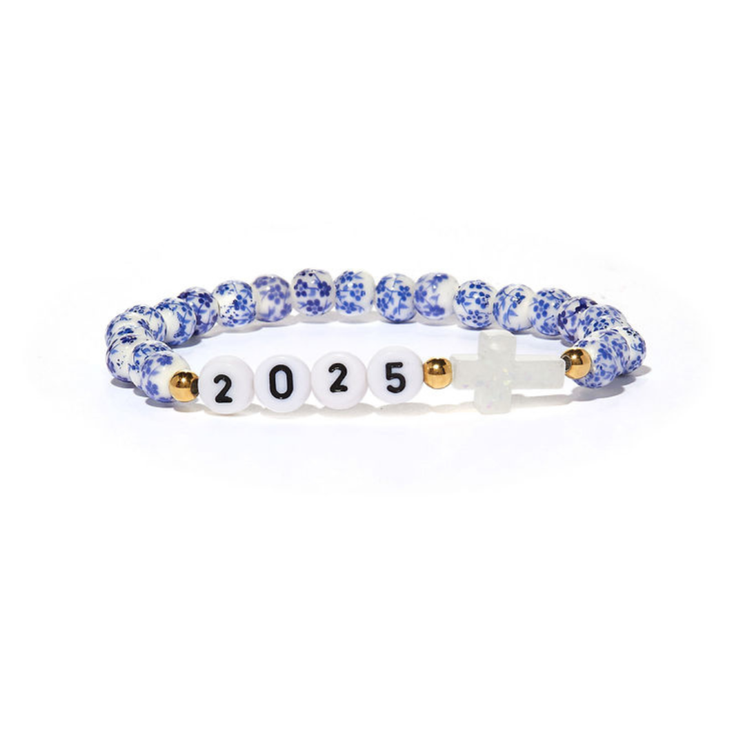 Holy Water Bracelet - HOLY WATER 2025 GRAD BRACELET IN BLUE PORCELAIN: Stainless Steel