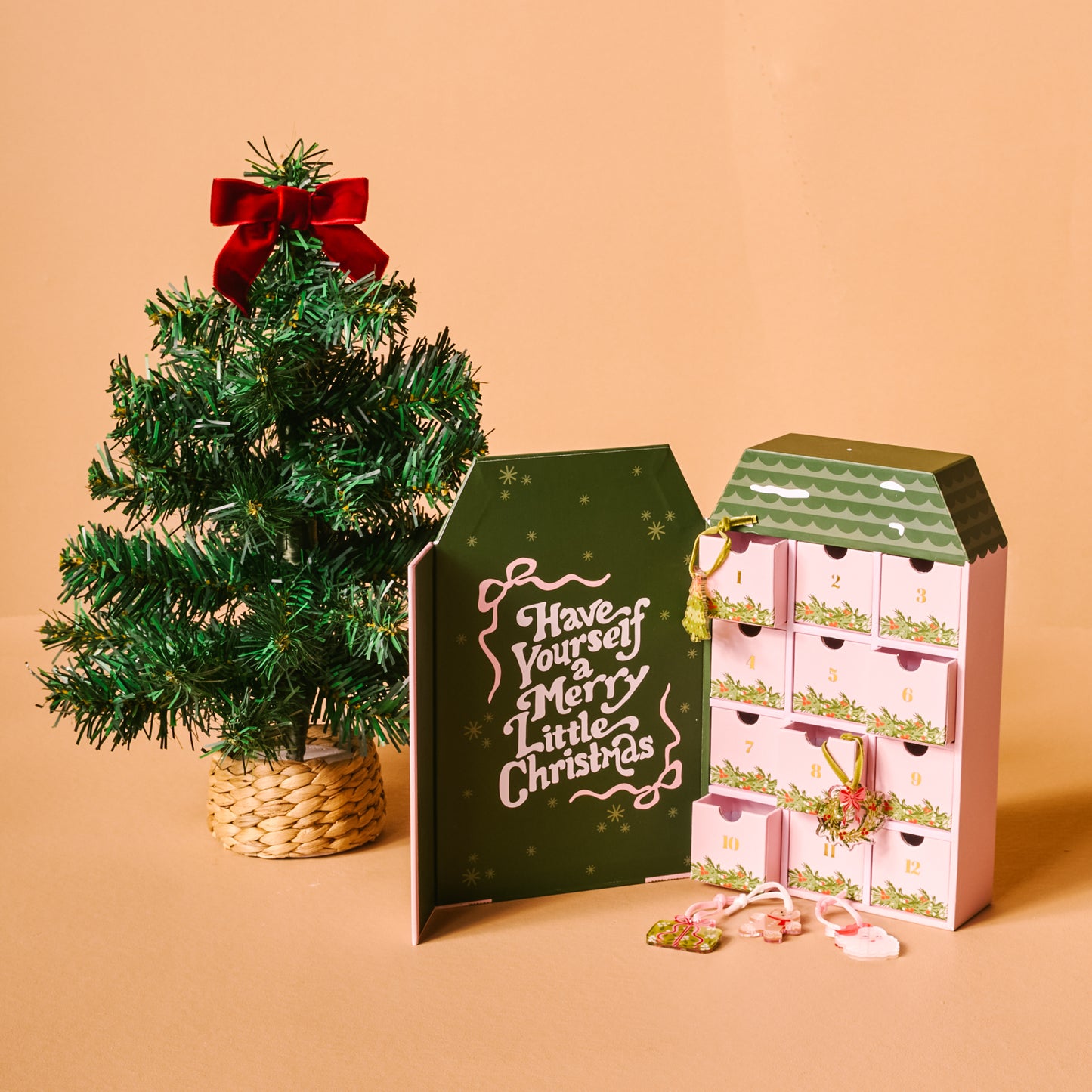 Classic Holiday Advent Calendar & Mini Artificial Christmas Tree Bundle