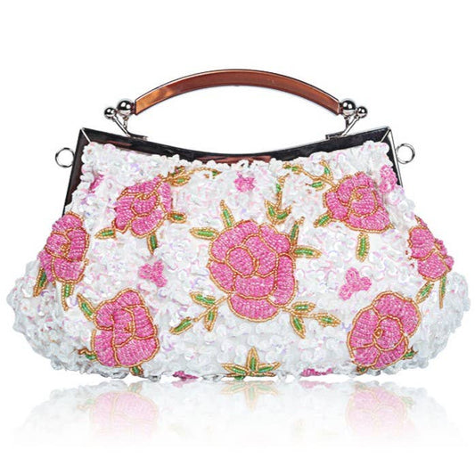 Floral Beaded Evening Clutch Bag