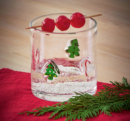 Christmas Tree & Candy Cane Double Old Fashioned Glass