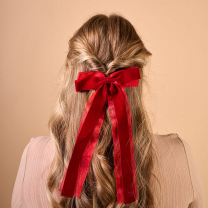 Velvet Luxe Layered Hair Bow-Red