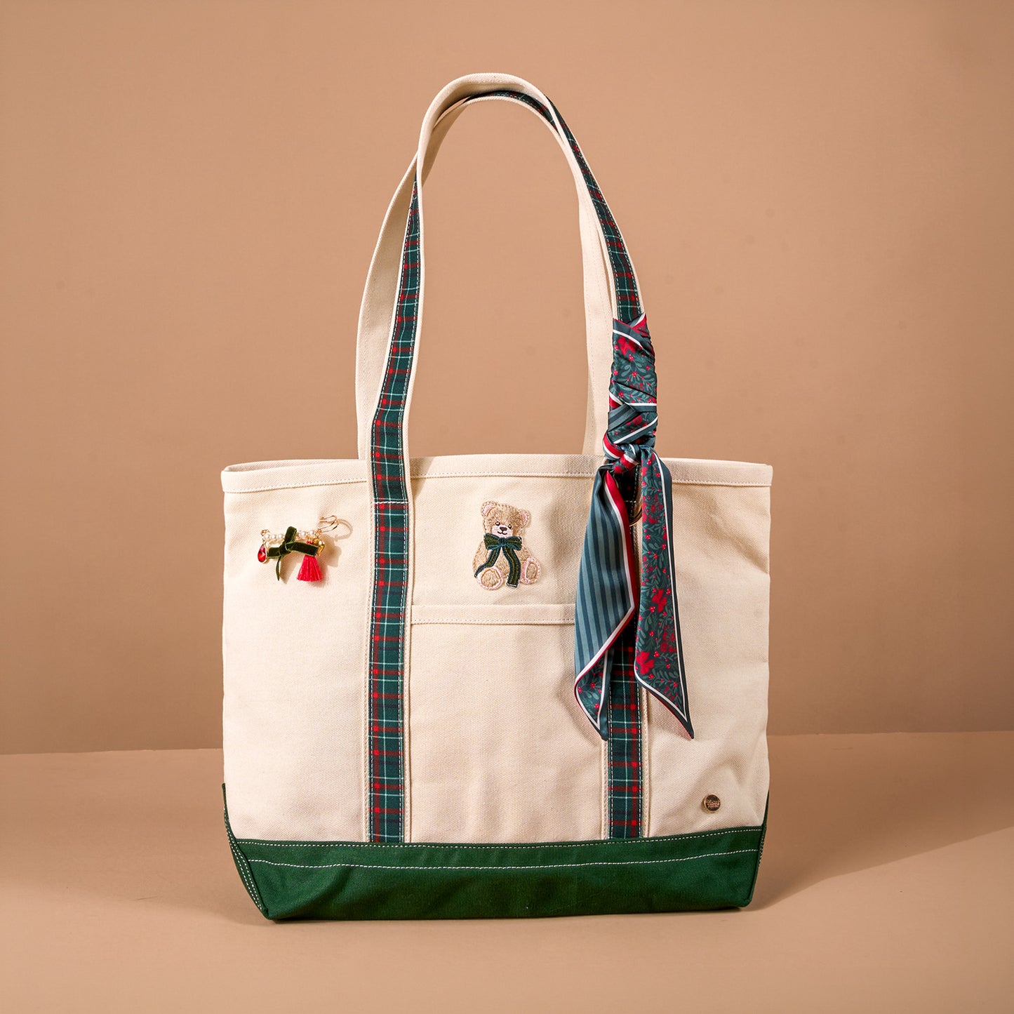 The Darling Canvas Tote Bag-Evergreen Plaid