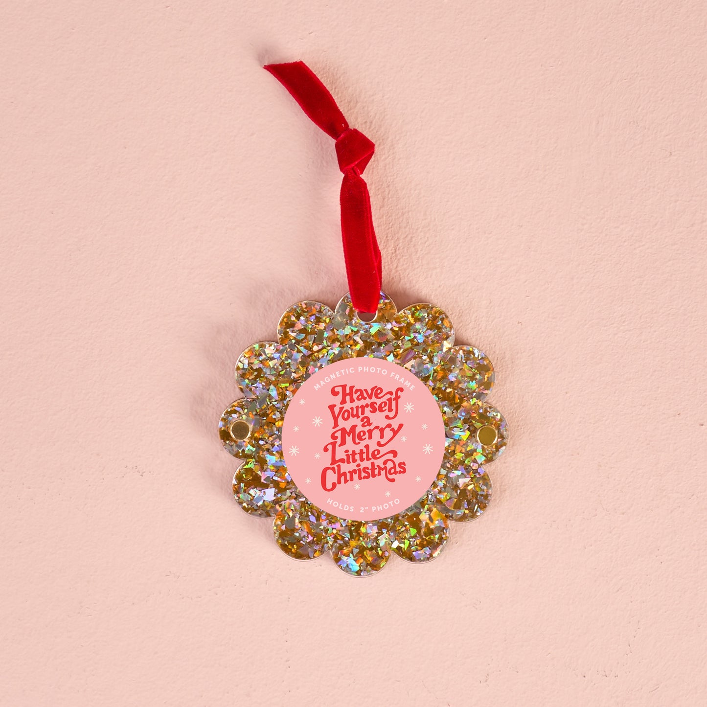 Scalloped Round Picture Frame Ornament-Gold GlitteR