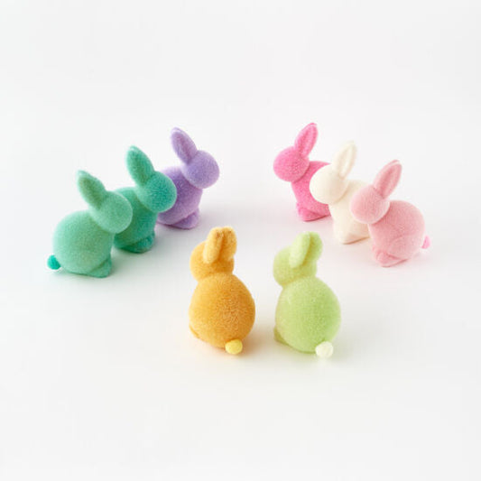 Small Flocked Pastel Seated Bunny with Pom Pom tail
