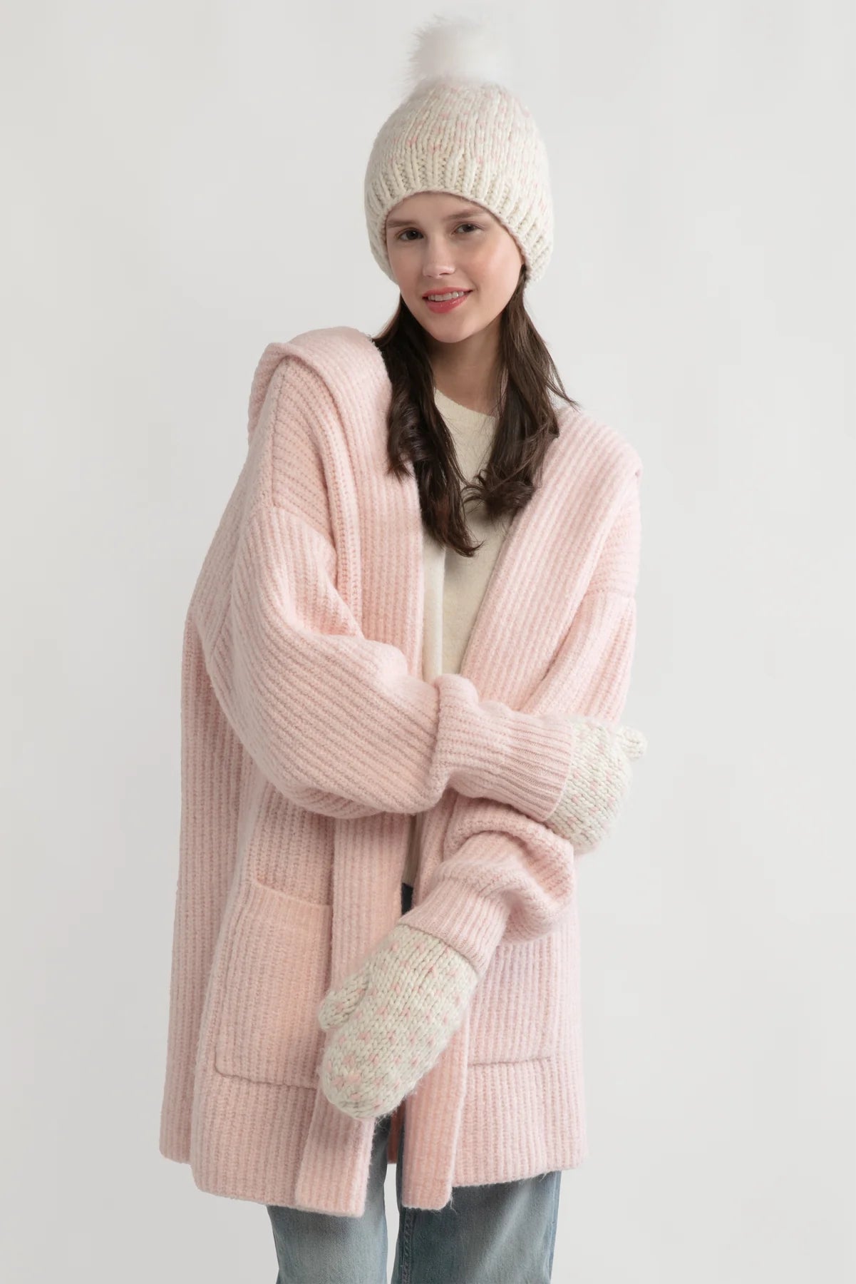 Mitten and Pom Pom Hat Set