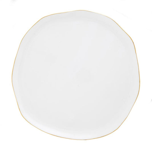 Organic shaped Cream Ceramic Tray with Gold Trim