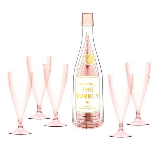 Pink Acrylic Champagne Bottle + Glasses