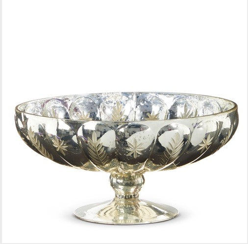 Etched Mercury Glass Footed Compote