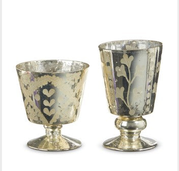 Silver Etched Mercury Glass Footed Vases