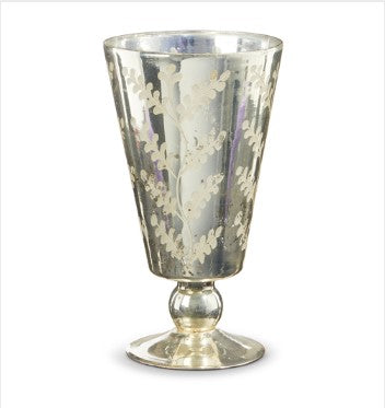 Silver Etched Mercury Glass Footed Vase