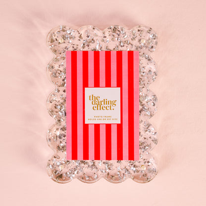 Square Scalloped Acrylic Frame-Silver Glitter