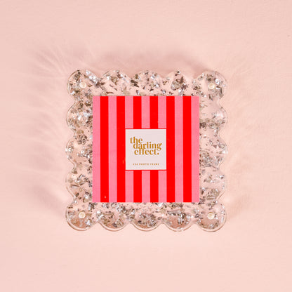 Square Scalloped Acrylic Frame-Silver Glitter