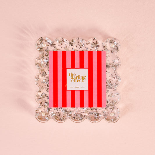 Square Scalloped Acrylic Frame-Silver Glitter