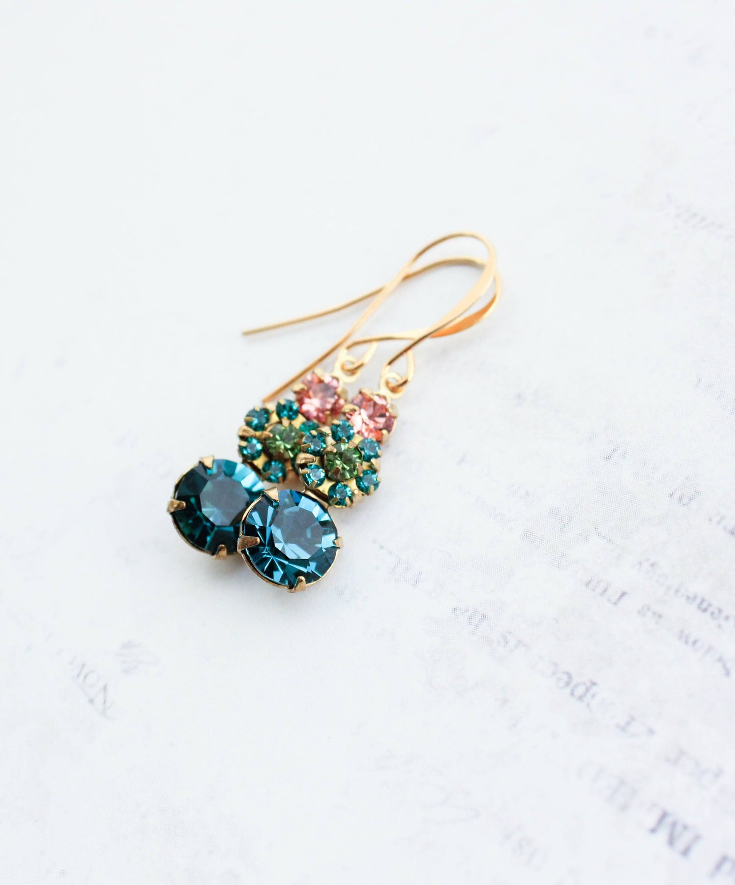 A Pocket of Posies - Deep Teal and Peach Earrings | Vintage Glass | Jewel Tones