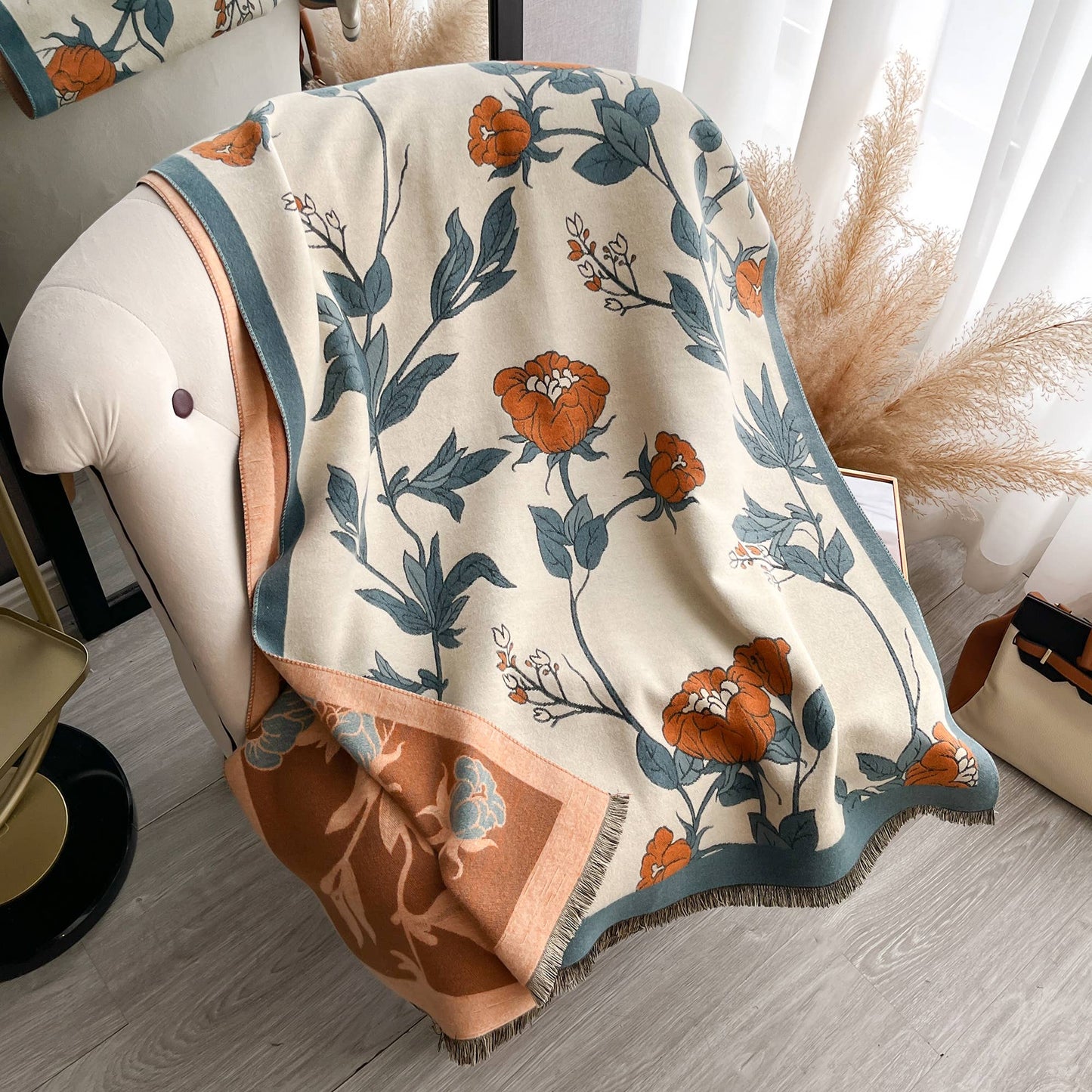 Turq / Brown Wild Rose Reversible Wrap