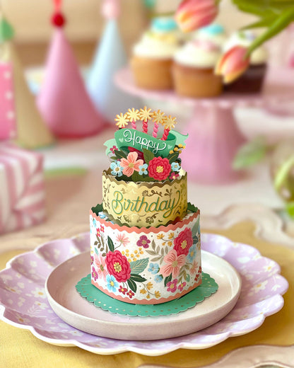 Mini Blooming Birthday Cake Pop-up Greeting Card