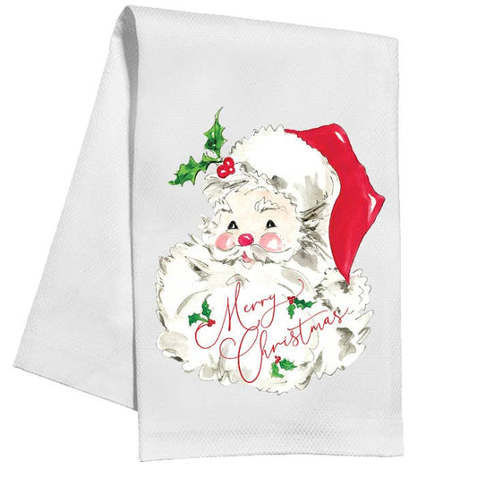 RosanneBeck Collections - Merry Christmas Handpainted Red Santa Kitchen Towel