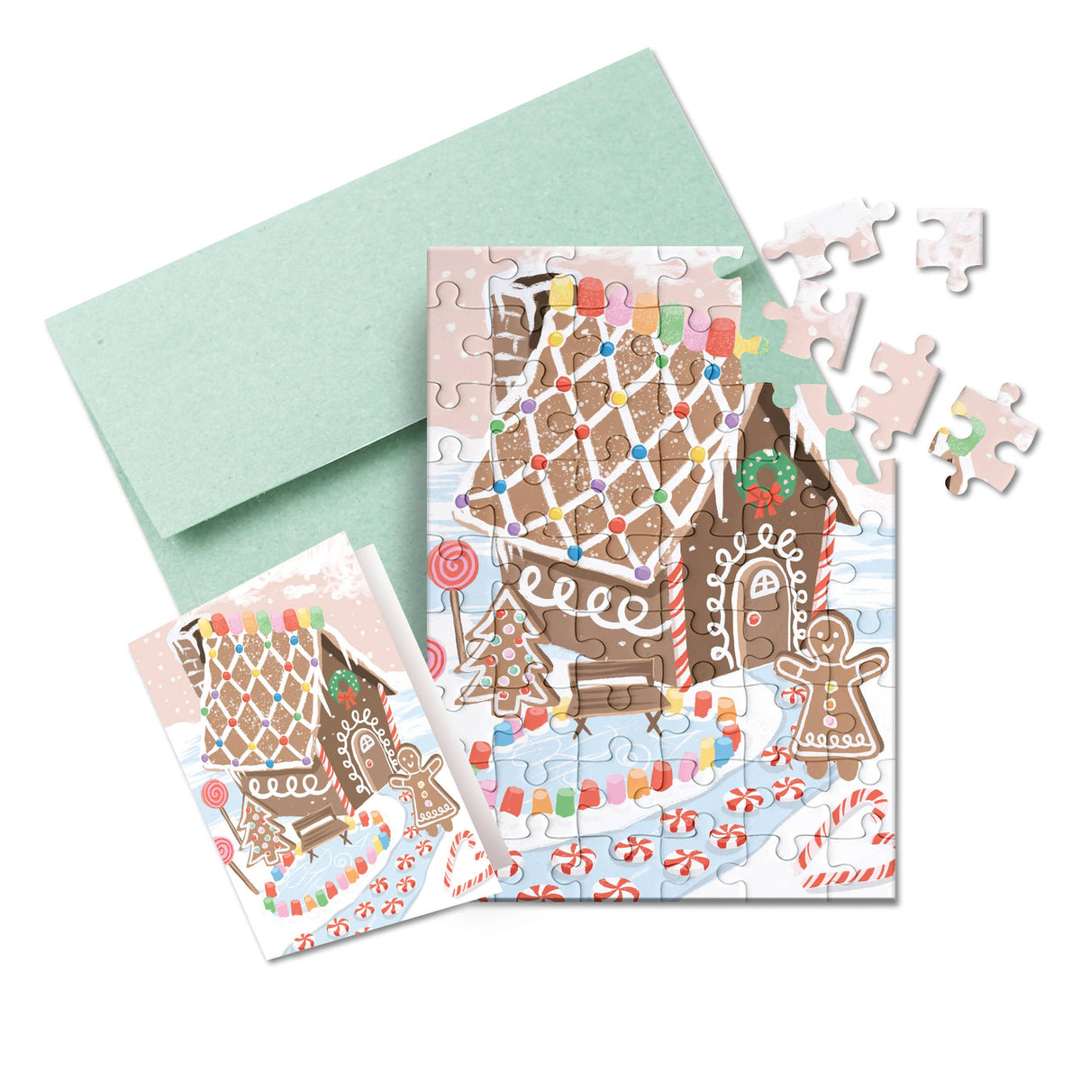 Inklings Paperie - Puzzle Greeting Card - Gingerbread House