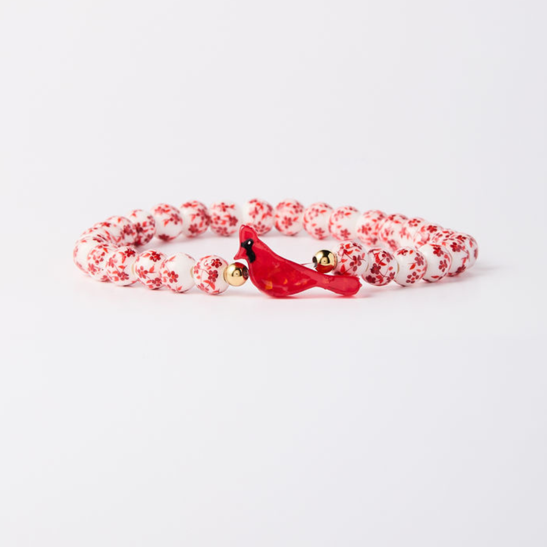 Holy Water Bracelet - Holy Water Porcelain Red Cardinal Bracelet: Gold Spacer Beads