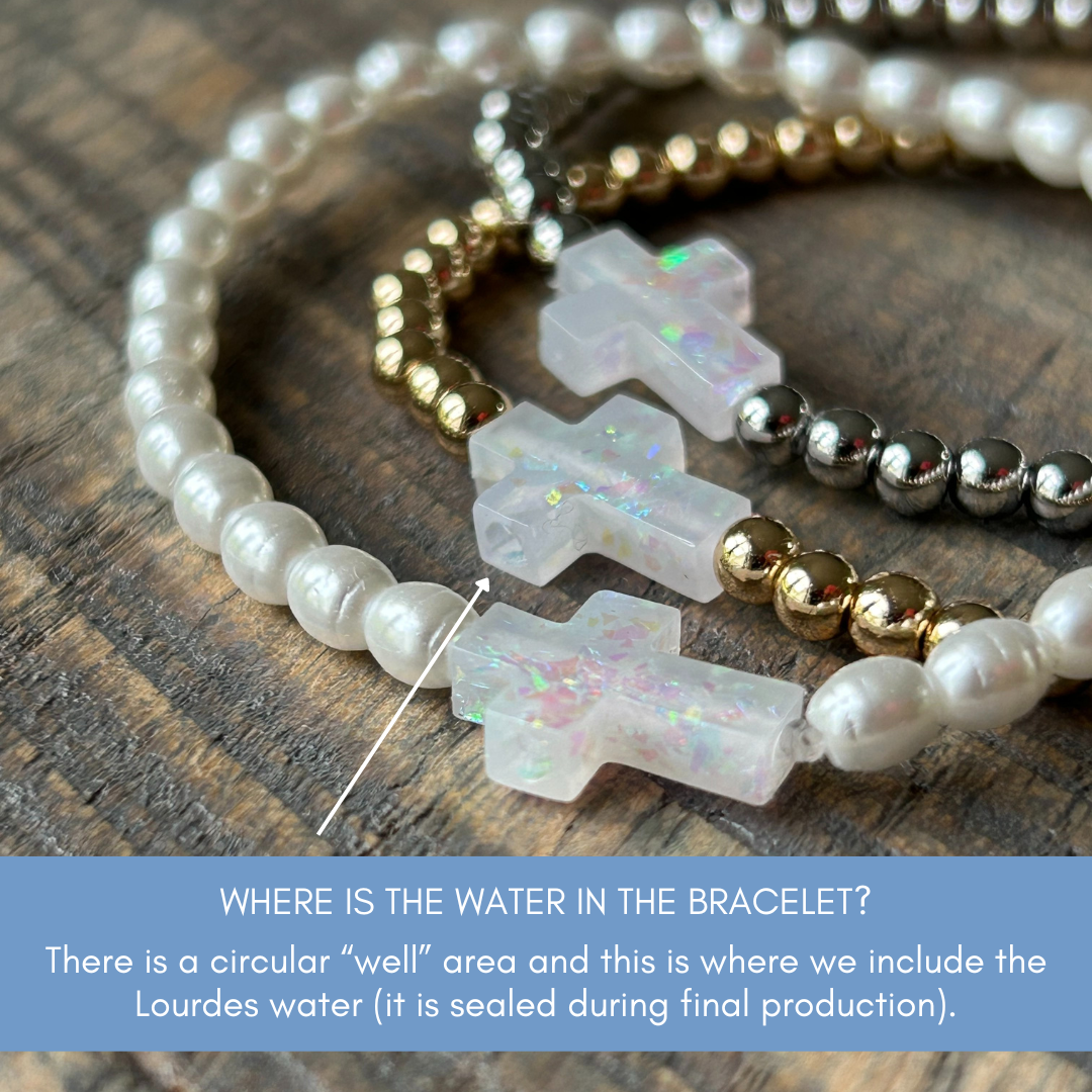 HOLY WATER CUSTOM BRACELET - MOM: Cross ✝️ / Crystal Pearl