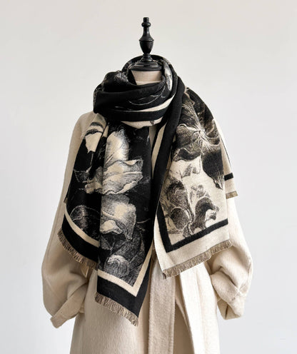 Black / White Opening Flower Reversible Wrap