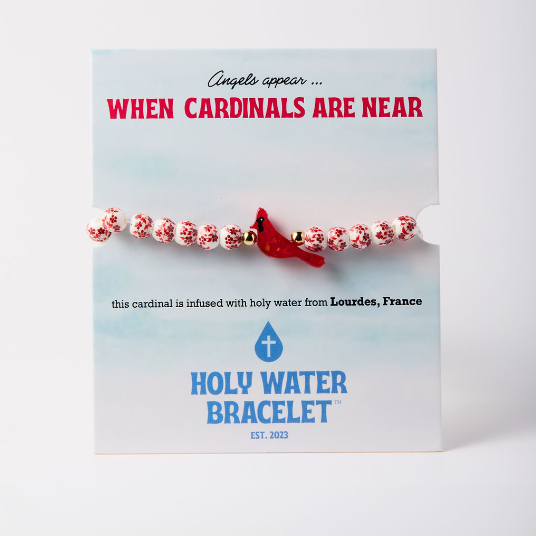 Holy Water Bracelet - Holy Water Porcelain Red Cardinal Bracelet: Gold Spacer Beads