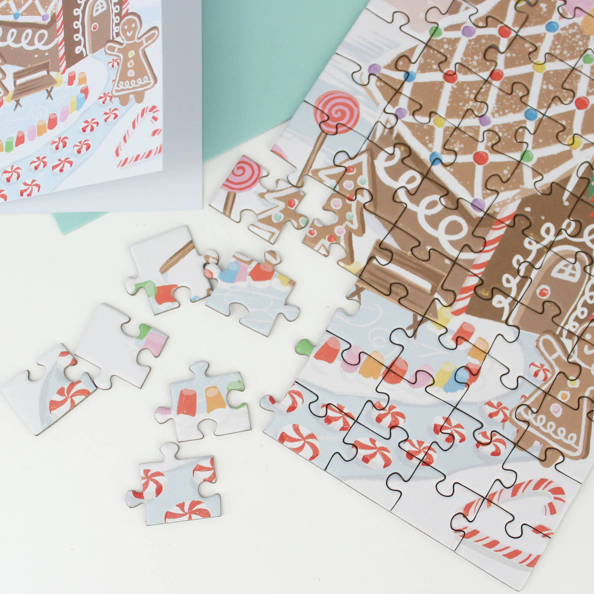 Inklings Paperie - Puzzle Greeting Card - Gingerbread House