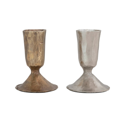 Rustic Forged Cast Iron Taper Holder, Pair
