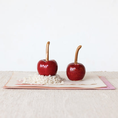 Stoneware Cherry Shaped Salt and Pepper Shakers